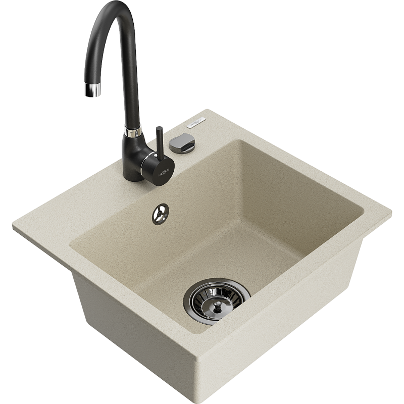 Mexen Milo 1-Becken-Granit-Spüle mit Mischbatterie Telma, Beige - 6505-69-670200-70