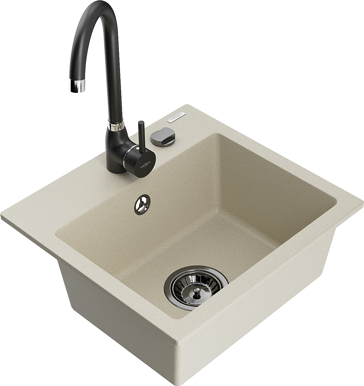 Mexen Milo 1-Becken-Granit-Spüle mit Mischbatterie Telma, Beige - 6505-69-670200-70