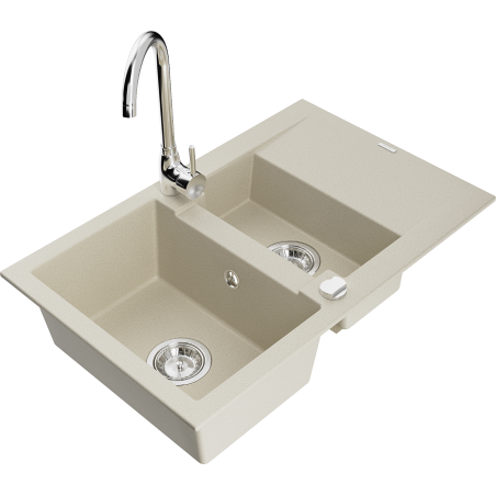 Mexen Gaspar 1,5-Becken-Granitspüle mit Abtropffläche und Mischbatterie Telma, Beige - 6507-69-670200-00