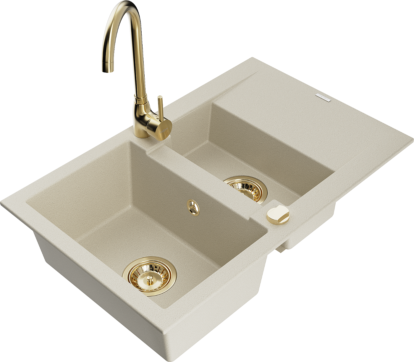 Mexen Gaspar 1,5-Becken-Granitspüle mit Abtropffläche und Mischbatterie Telma, Beige - 6507-69-670200-50