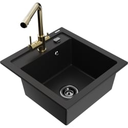 Mexen Vito 1-Becken-Granit-Spüle mit Mischbatterie Duero, Schwarz - 6503-77-671600-50-B