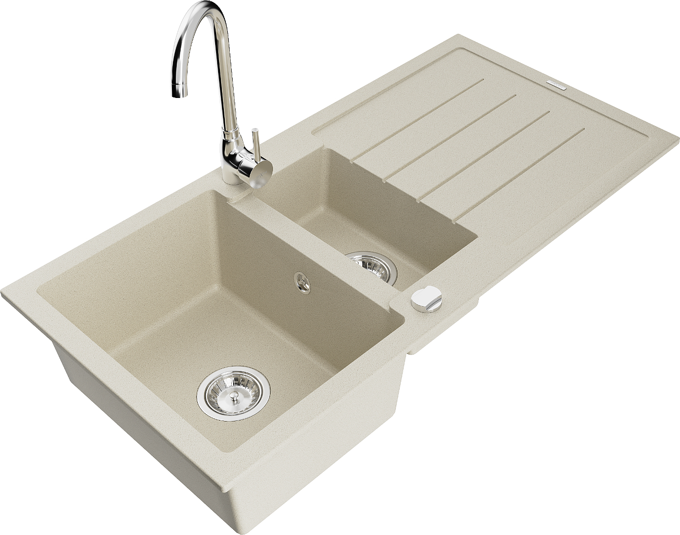 Mexen Andres 1,5-Becken-Granitspüle mit Abtropffläche und Mischbatterie Telma, Beige - 6515-69-670200-00