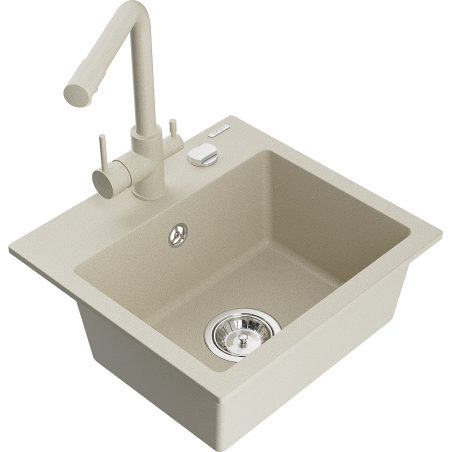 Mexen Milo 1-Becken-Granit-Spüle mit Mischbatterie Duero, Beige - 6505-69-671600-69