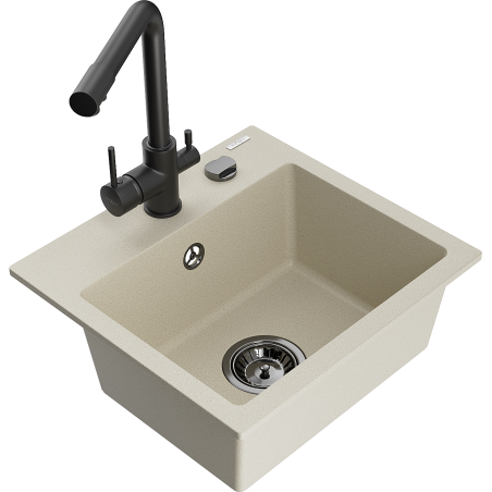 Mexen Milo 1-Becken-Granit-Spüle mit Mischbatterie Duero, Beige - 6505-69-671600-70