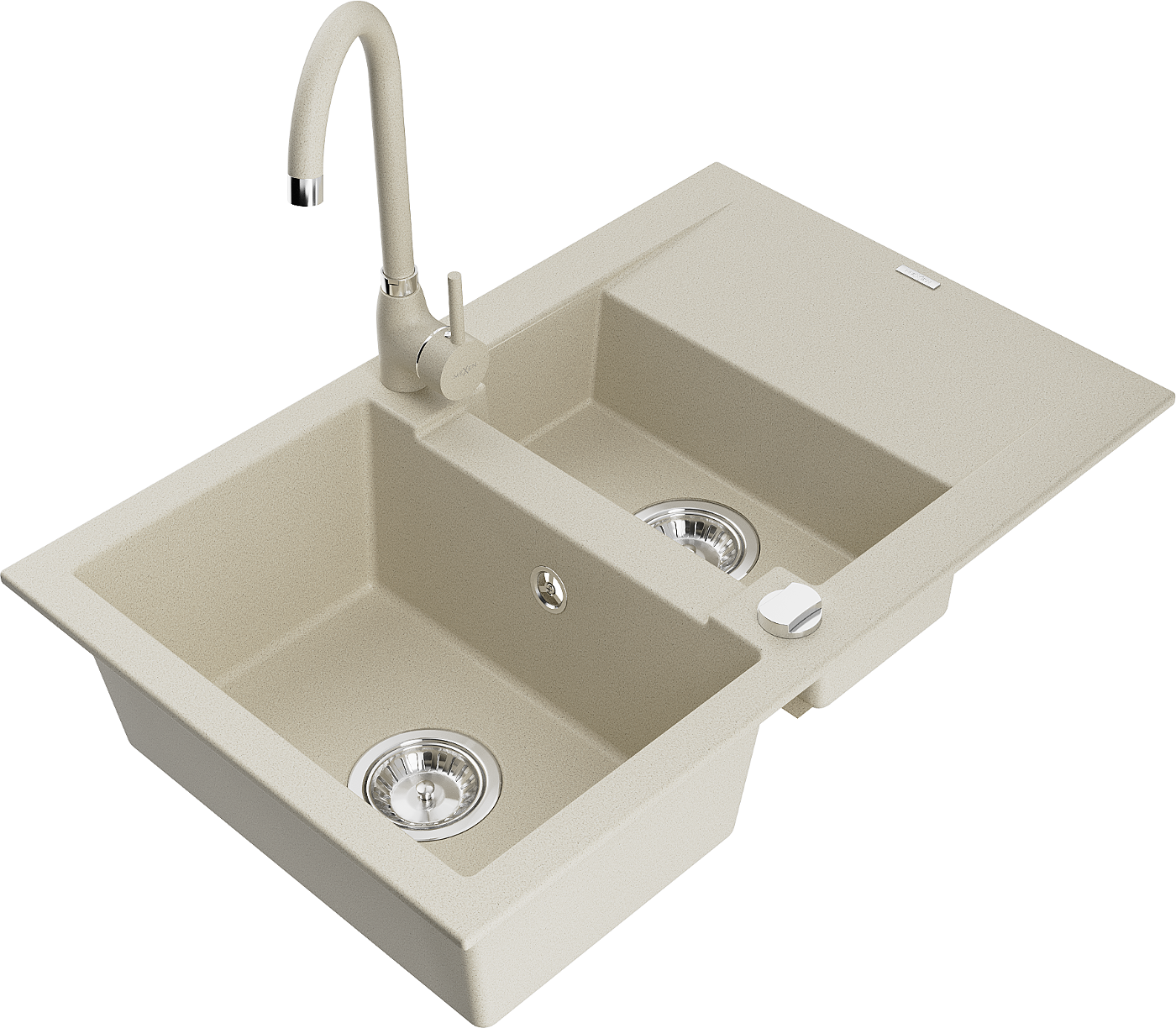 Mexen Gaspar 1,5-Becken-Granitspüle mit Abtropffläche und Mischbatterie Telma, Beige - 6507-69-670200-69