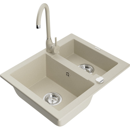 Mexen Carlos 1,5-Becken-Granitspüle mit Mischbatterie Telma, Beige - 6518-69-670200-69